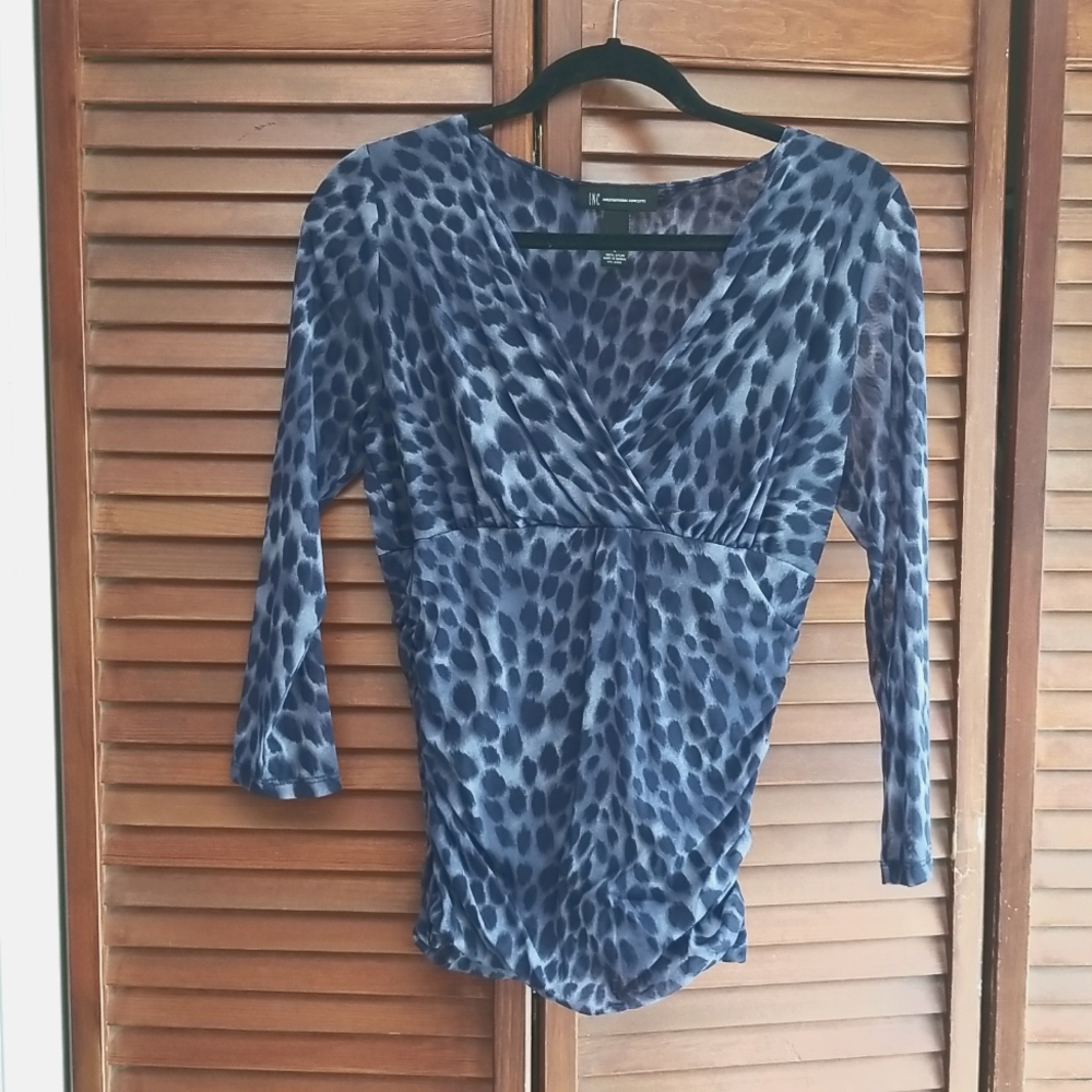 INC Navy/Black Leopard Print Blouse